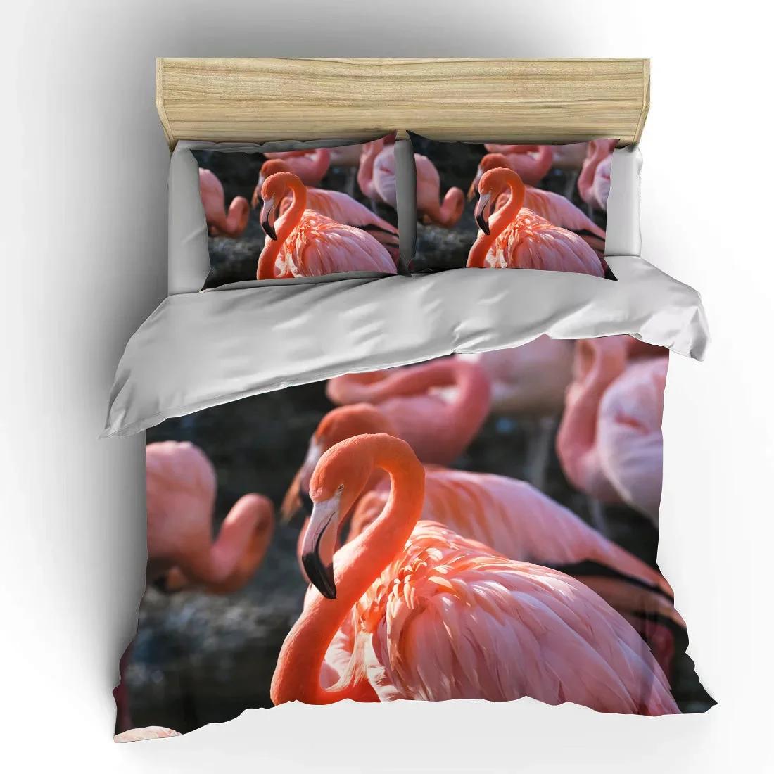 

Flamingo Cartoon Cute Bear Kawaii Christmas Gift King Size Double Bed Bedding Set Microfiber Or Polyester Duvet Cover Set EU Twin(135x200cm)