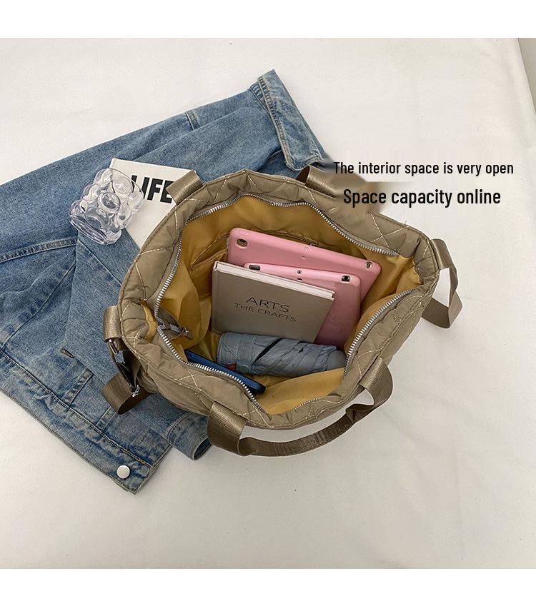 Large Capacity Quilted Tote Bag - Korean Style Versatile Cotton Coat Bag, High-End Fashion Shoulder & Crossbody Bag for Autumn and Winter