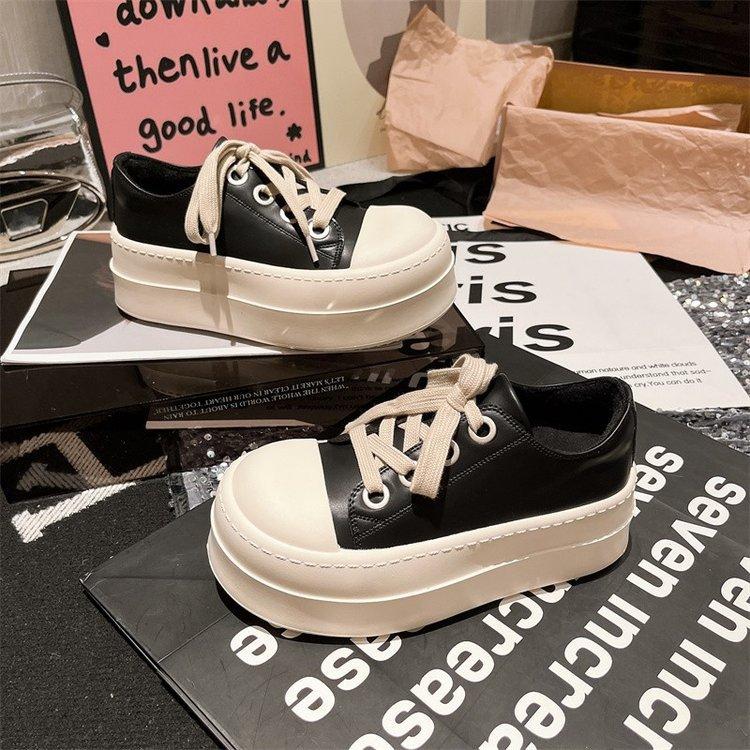 Soft leather version~ shell head casual shoes ugly cute big head bread shoes board shoes little white shoes small women's shoes Korean version ins