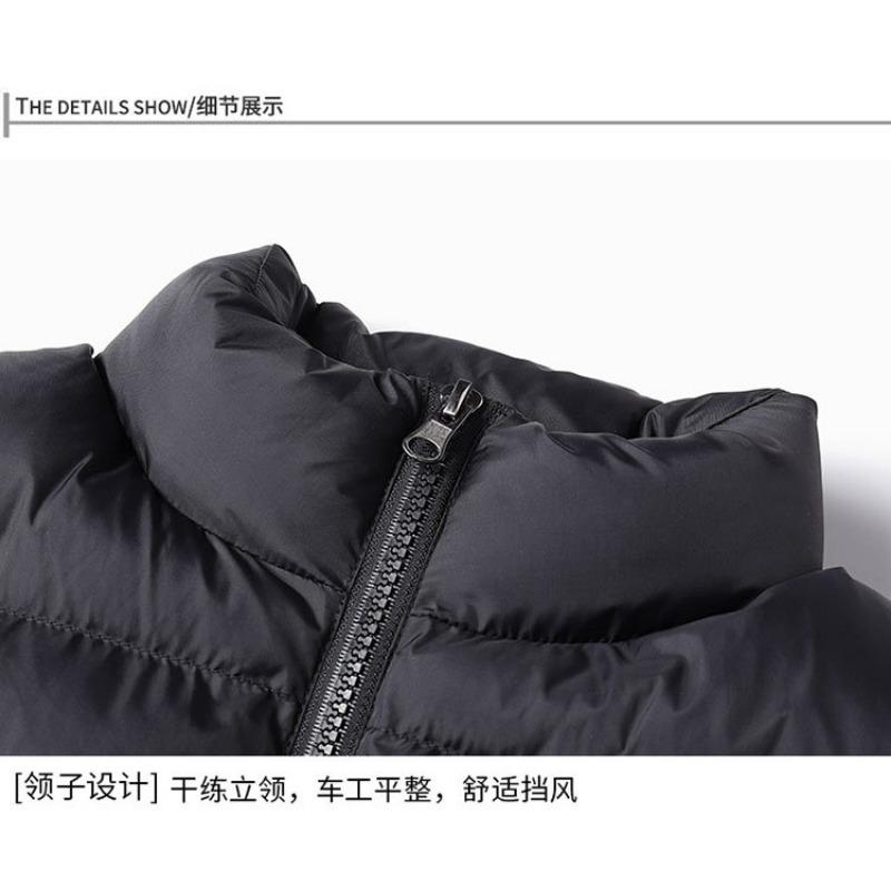 Winter Warm Thick Teen Solid Stand Collar Black Casual Zip Straight Hem Padded Vest