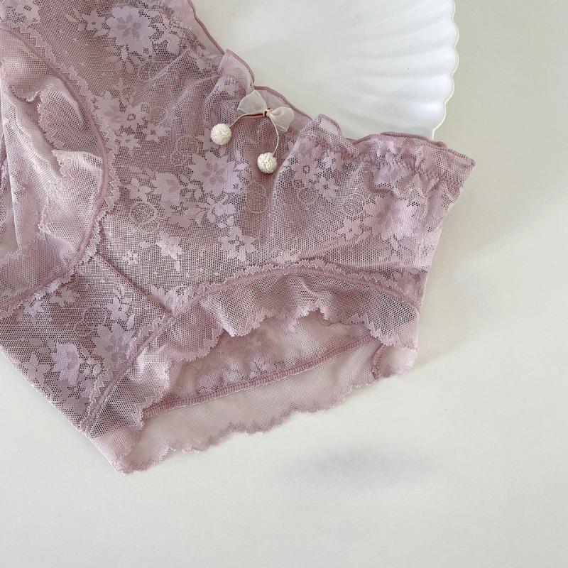 Ropa interior de Malla de Cereza Dulce Lencería Femenina Verano Encaje Triángulo Braguitas Transpirables Algodón Puro Entrepierna Cintura Braguitas