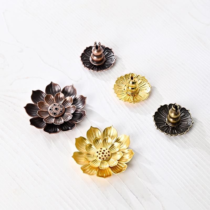 Double-Layer Antique Lotus Incense Burner for Tea Ceremony and Buddha Worship with Multi-Hole Sandalwood Stick Holder.