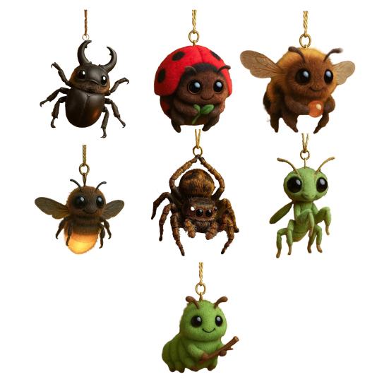 Insect Christmas Ornament 2D Acrylic Spider/Bee/Ladybug/Caterpillar Christmas Tree Ornament for Nature Lovers