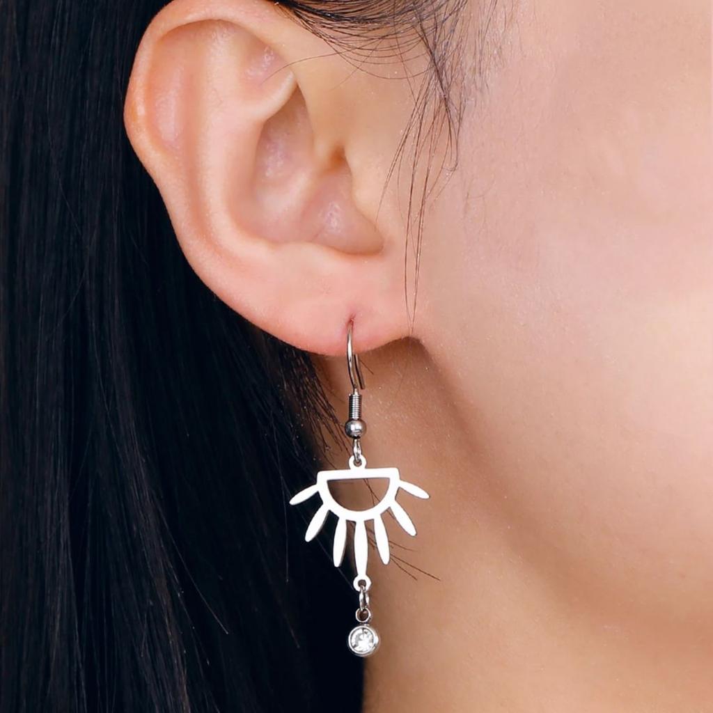 Lucktune Hollow Wing Fan-shaped Drop Earrings Stainless Steel Gold Color Geometry Sun Dangle Earrings for Women Jewelry Gifts