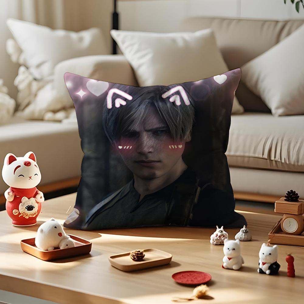 Heart Pink Leon KKennedy Cushion Cover Silky Short Plush with Invisible Zipper Dustproof Sofa Pillow Cover for Home Decor