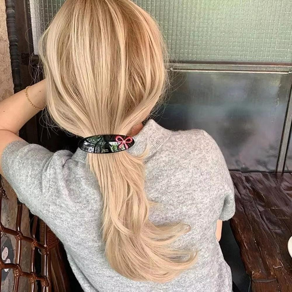 Colorful Bow Sweet Elliptical Acetate Hair Clips Vintage Three-dimensional Spring Clip  Bangs Side