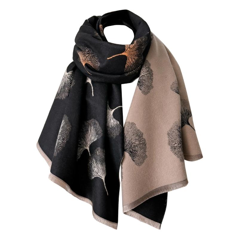 

Large Warm Shawl Wrap Leaf Print Tassels Winter Accessory Casual Crop Tassels Thick Oversized Shawl for Ladies чорний