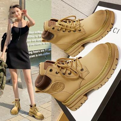 Outono e inverno Botas Martin sapatos femininos moda estilo britânico cano alto retrô workwear locomotiva botas sola grossa botas amarelas grandes botas curtas