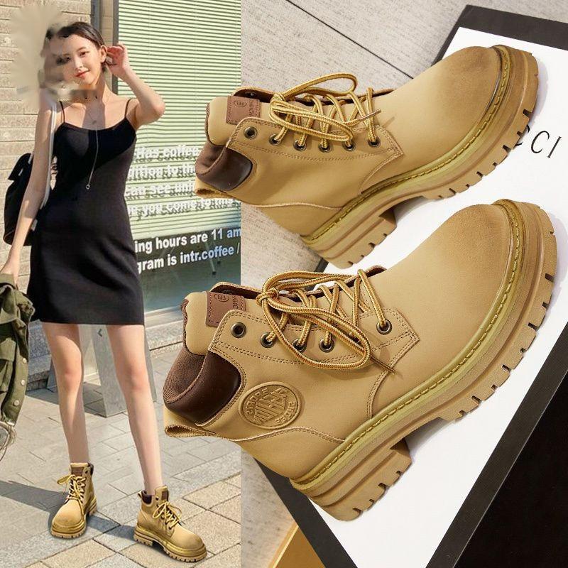 Autumn and winter Martin boots women's shoes fashion British style high-top retro tooling locomotive boots thick-soled big yellow boots short boots
