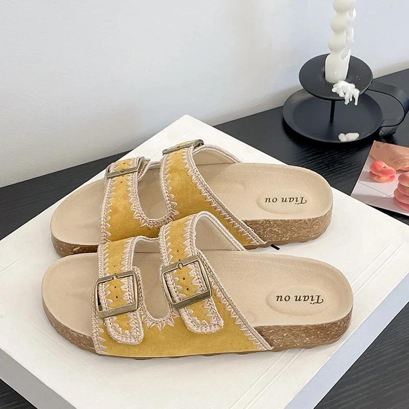 Mode Mode Damtofflor 2025 Heta Spänne Platt Botten Bekväma Lätta Höjdökande Sandaler Sommar Ett Strandskor