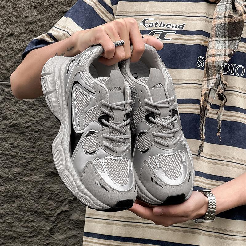 

2025 новая мужская повседневная спортивная обувь сетка платформа мужская обувь модная универсальная обувь для папы мужская YH02 39 чёрный