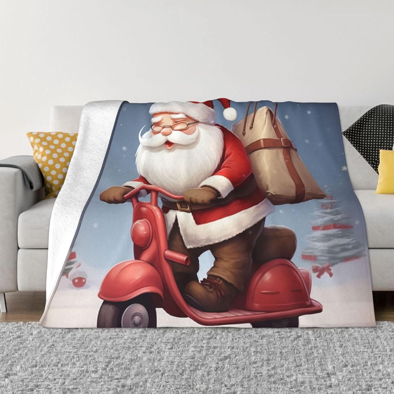 

Santa Claus on Scooter Blanket and Throws Ultra-Soft Micro Fleece Throw Blanket Lightweight Flannel Air Conditioning Blankets 75x90cm