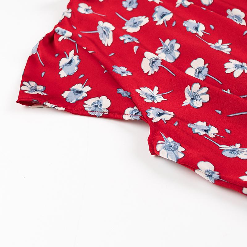 2024 Winter Women's European & American Style Silk Satin Print Short Sleeve Dress