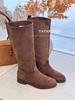 Autumn and Winter New Leather Thick Heel Boots Women's Thin Tall Boots But Knee Elastic Thin Boots Thick Leg Knight Boots