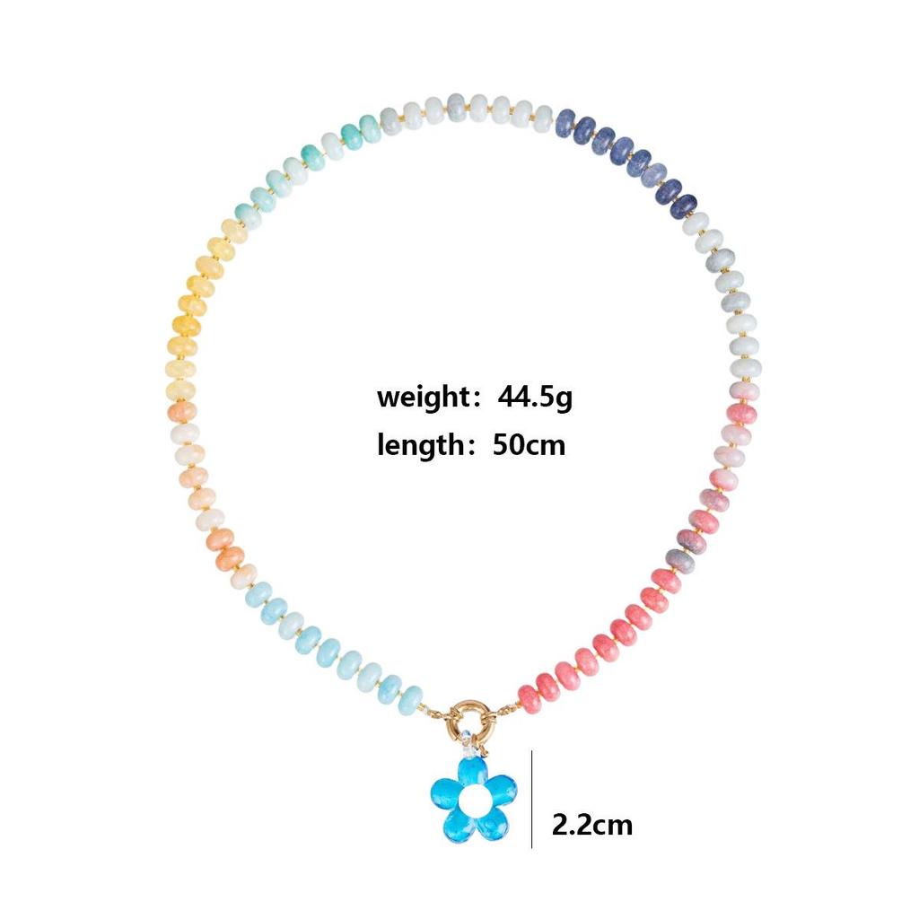 Handmade Flower Pendant Colored Beaded Neck Chain Ladies Beach Dopamine Necklace