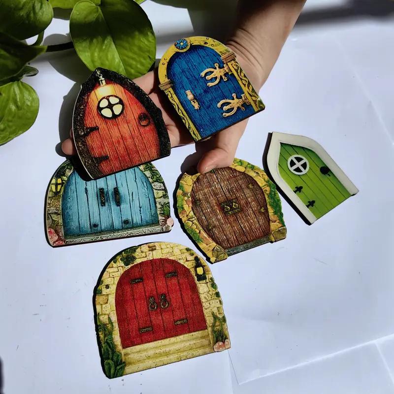6Pcs Miniature Garden Fairy Door Gnome Elf Figurines Window Door Home Garden Ornaments Art Sculpture Tree House Door Statue