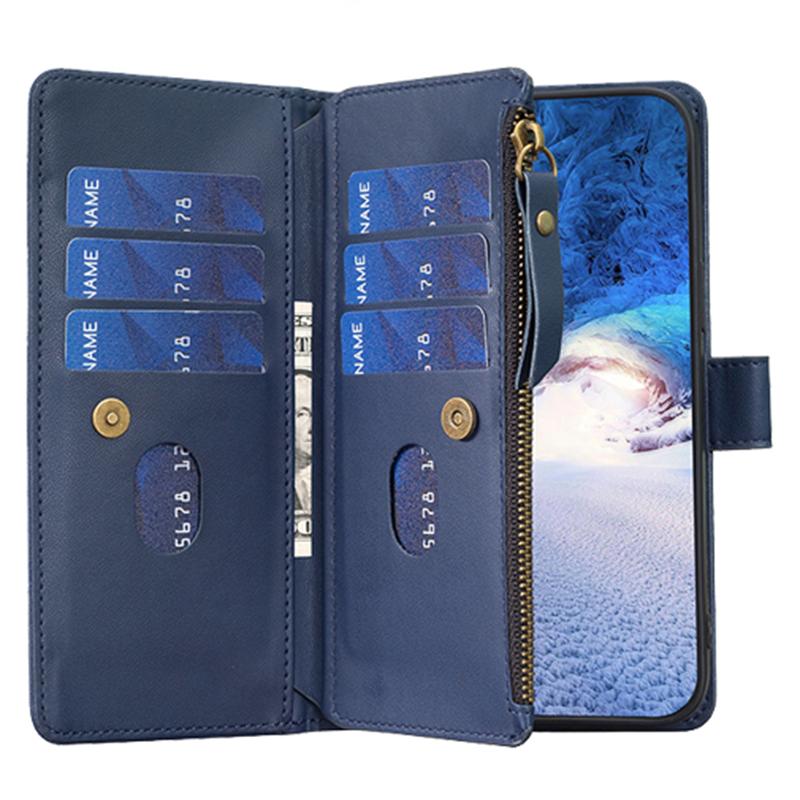 

BF Style-19 For Samsung Galaxy A25 5G (Global) (161.0 x 76.5 x 8.3mm) Wallet Stand Flip Cover Zipper Pocket PU Leather Phone Case Blue