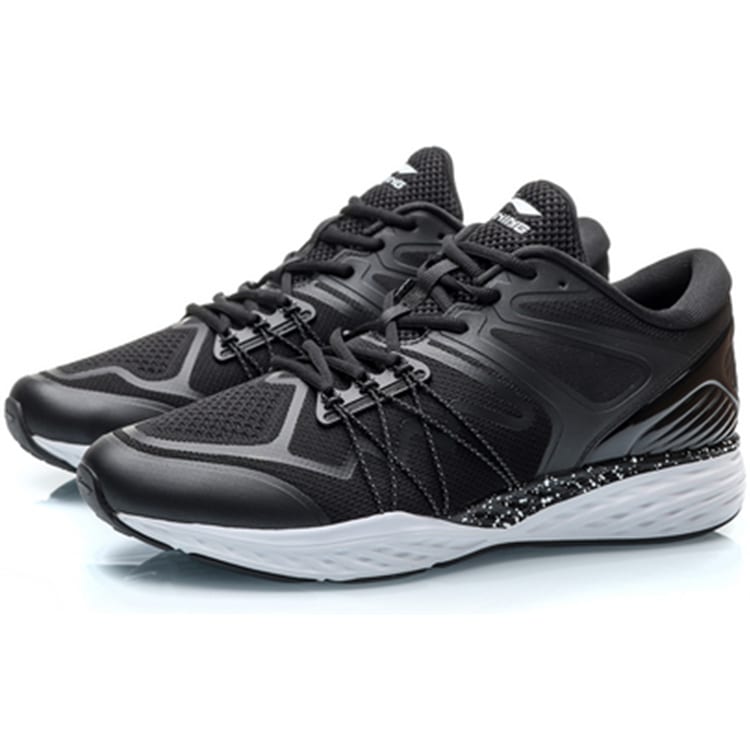 Li Ning Cushioning Slip Resistant Abrasion Resistant Low Top Running Shoes Men's Black White ARHP233-1