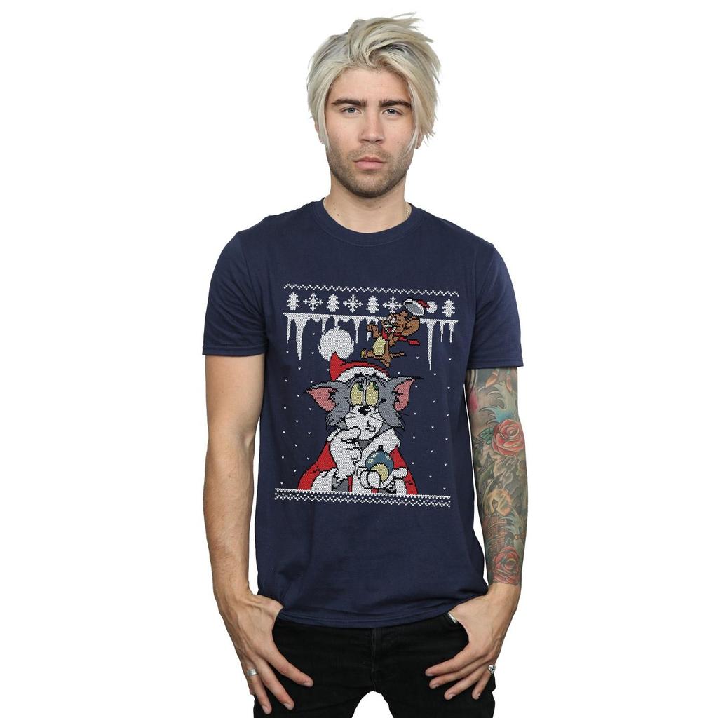 Tom And Jerry Mens Christmas Fair Isle T-Shirt