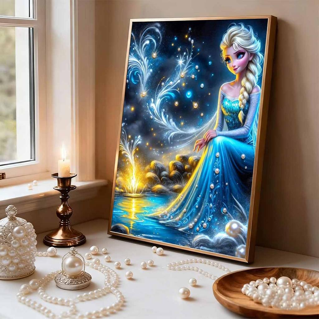 DisneyFrozen Princess Elsa Pearl Inlay Painting A purely handmade pearl embroidery art piece, featuring both gift and home decoration design functions