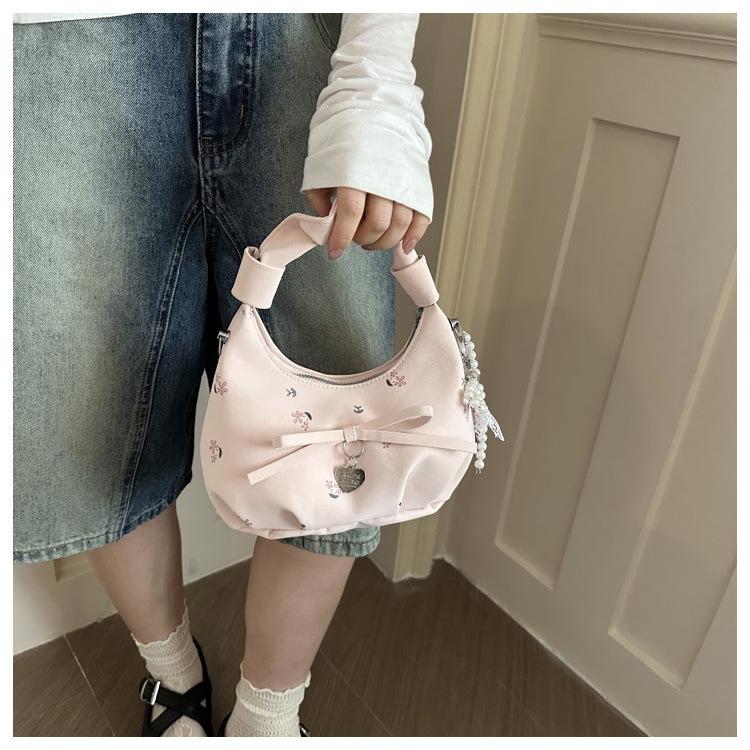 1Pc Korean Version of Fashion Pleated Women's Handbag New Flower Printed Armpit Bag Fashion Shoulder Messenger Bag