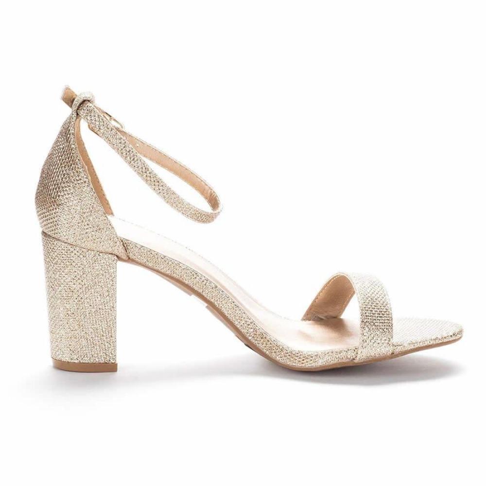 LOSLANDIFEN  Women's Chunk Low Heel Pump Sandals  Glitter PU