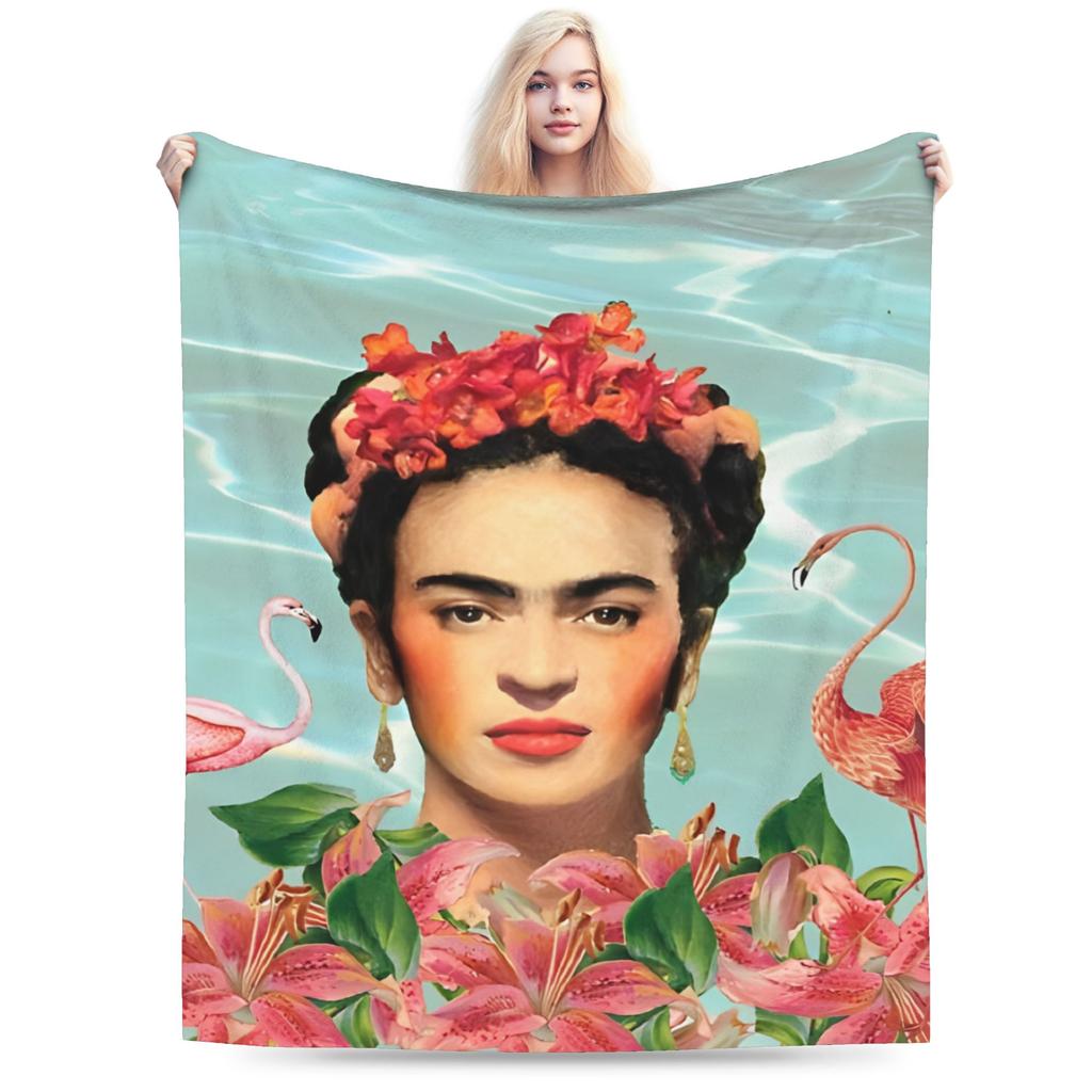 Fridaes Kahloes Merch Deky Měkký Korálový Fleece Plyšový Přehoz Pohodlná Přikrývka