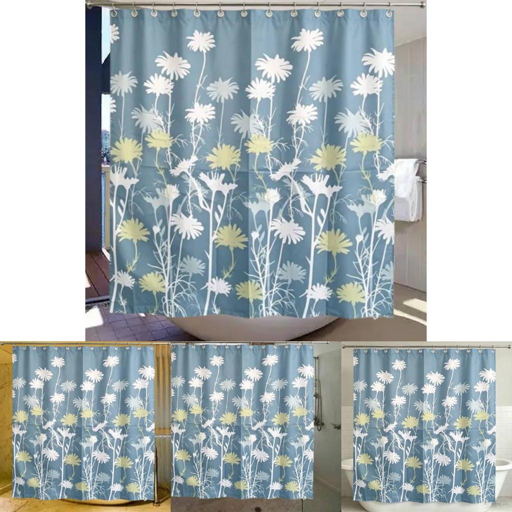 Artistic Floral Shower Curtain With Blue Flower Pattern For Allseason Bathroom Decor