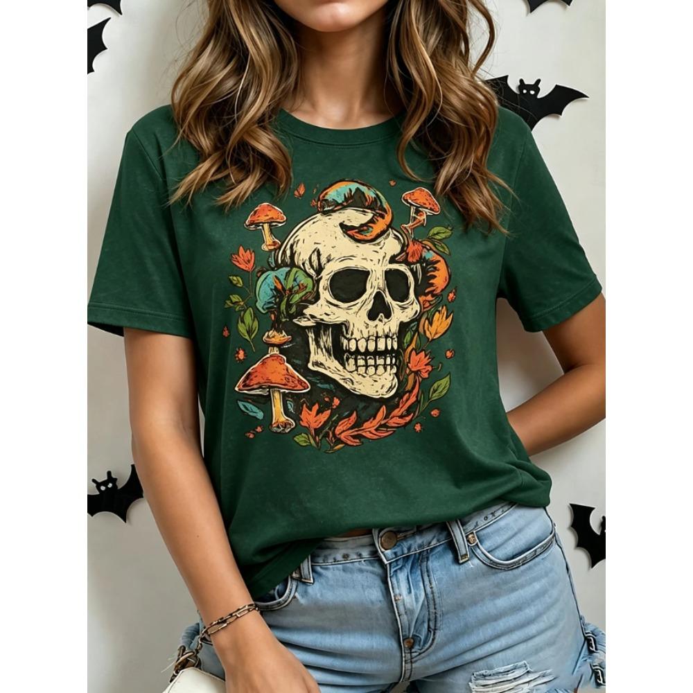 Fashion Women Retro Creative Skull Print T Shirt Funny Casual O-neck Short Sleeves T-shirt Summer Female Tee Shirt