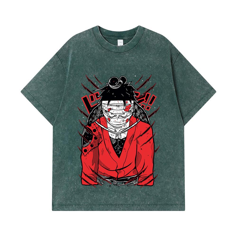275 GSM Washed T-shirts 100% Cotton One Piece V26 Luffy Wano Print Unisex Heavy Cotton T Shirt