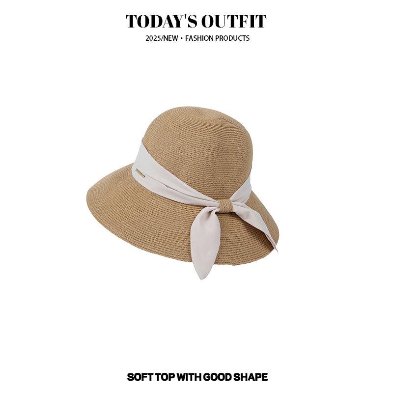 Neuer Damen-Strohhut für Frühling und Sommer, frische Strohflechterei, Strandurlaub, einfacher Sonnenschutz, modische süße Schleife, Strohhut, Fischerhut