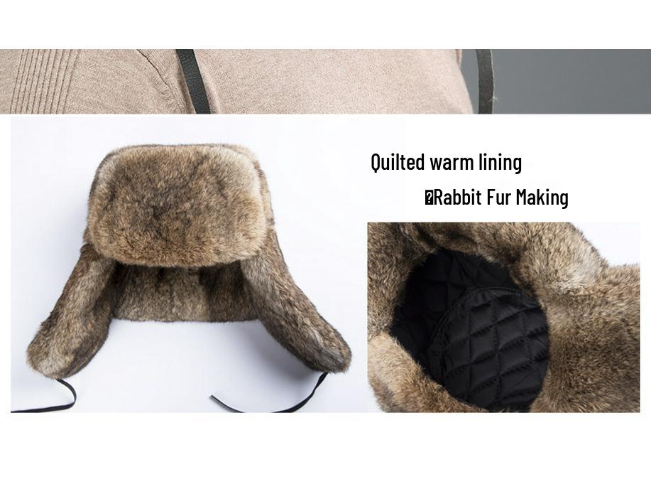 Cappello Invernale da Uomo in Pelliccia di Coniglio Lei Feng con Protezione per le Orecchie - Cappello Caldo Spesso da Esterno in Cotone per Mezza Età & Anziani