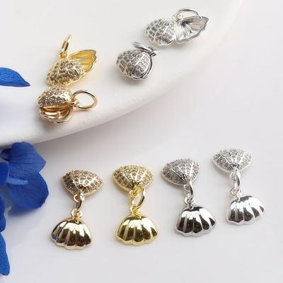 14K Gold-Filled Zircon-Inlaid Seashell Pendant Earrings Charm