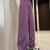 Chic Anti-Aging Purple High-Waisted Korean Wide-Leg Jeans with Yellow Duck Print for Women - Winter Casual Style
