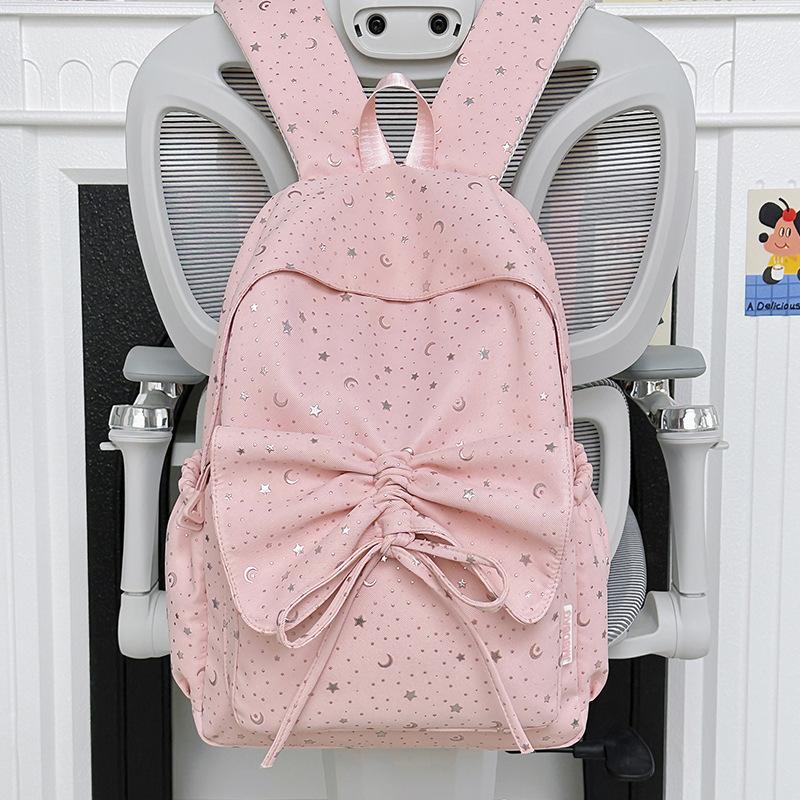Schoolbag Star Drawstring Bow School Bag Cute Junior High School Student Lightweight Ins Wind Backpack Simple College Student Backpack