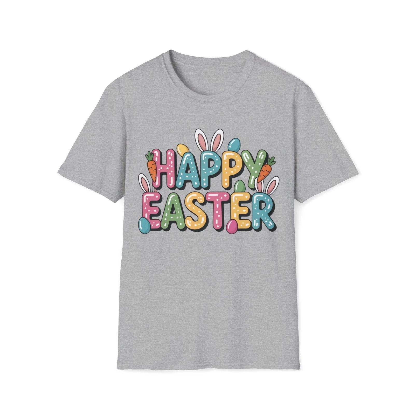 Cute Happy Easter Bunny Ears Easter Eggs T-Shirt | Unisex Softstyle Tee S