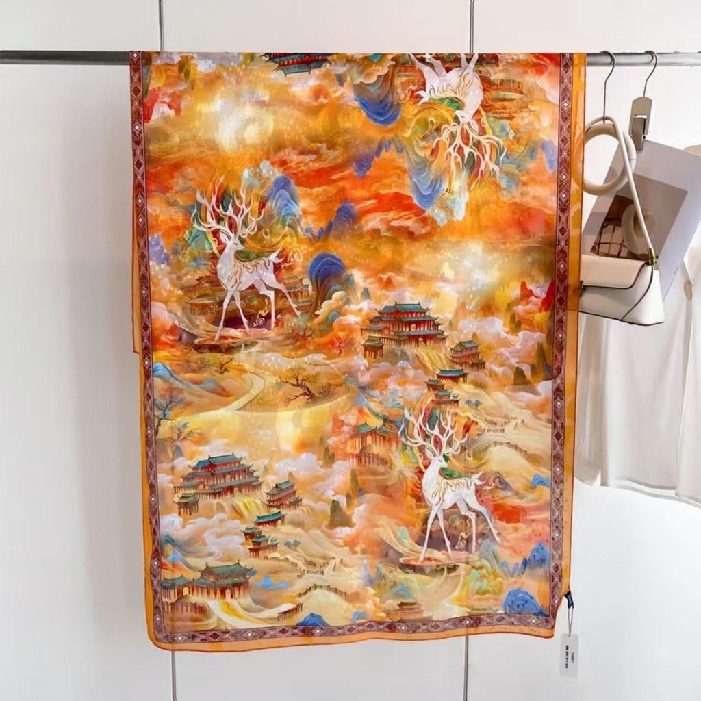 New Style  Thin Chinese Style Jacquard High-end  Versatile Double-sided High-end Silk Scarf