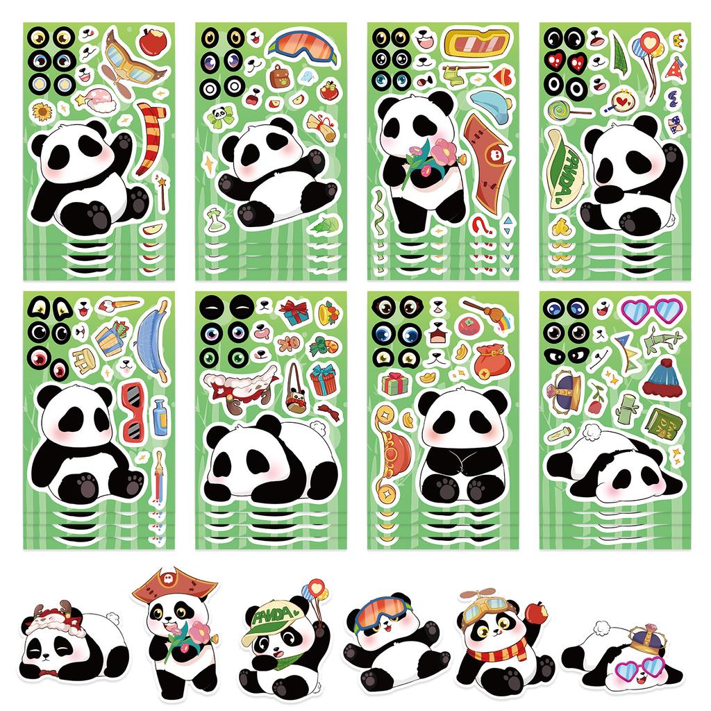8 Cartoon Panda Animals Make A Face Face Change Sticker DIY Hand Account Small Card Mobile Phone Case Decoration