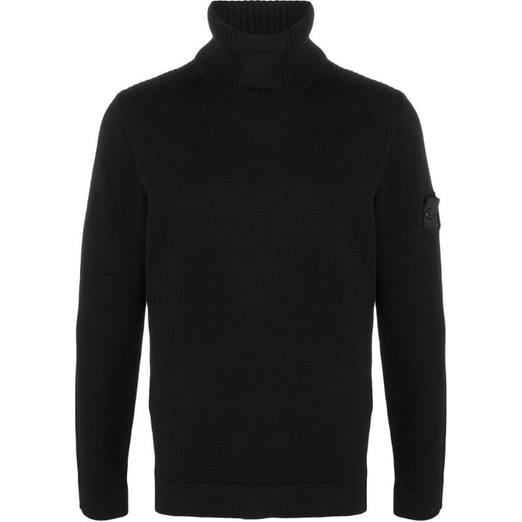

Stone Island Solid Color High Neck Straight Fit Pullover Sweater Men sweater Black 7319510A5-V0029 XL