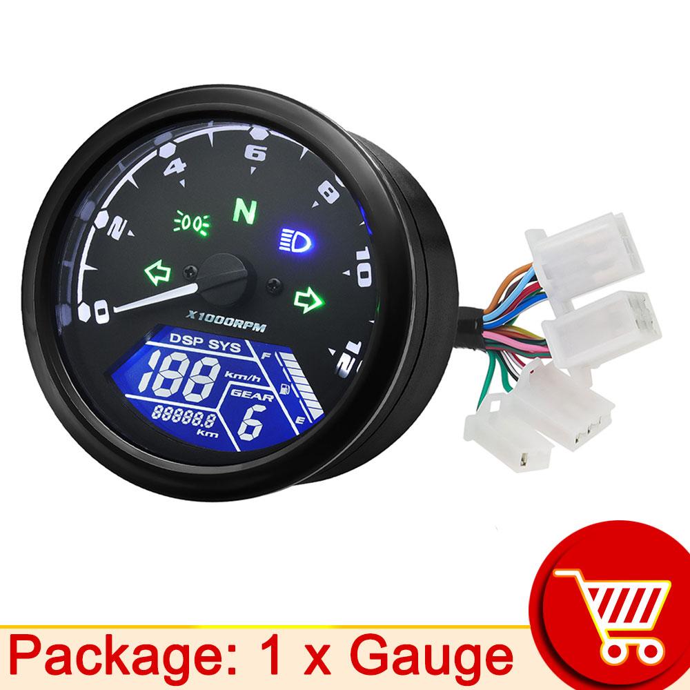 AD New Universal Motorcycle 12000RMP LCD Speedometer Odometer Tachometer 1-4 Cylinders Motorbike Gauge Motorcycle Digital Dash