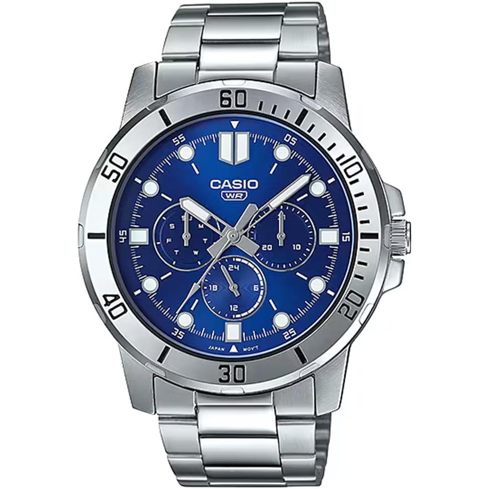 

Casio Standard Quartz Men s Watch MTP-VD300D-2E Silver Blue Metal Band 24-Hour Display
