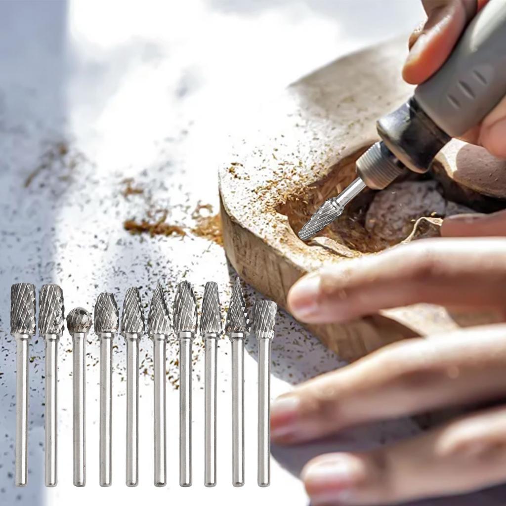 Multi Purpose 10 Piece DIY Grinding Head Set Carbide Steel DoubleCut Grinders