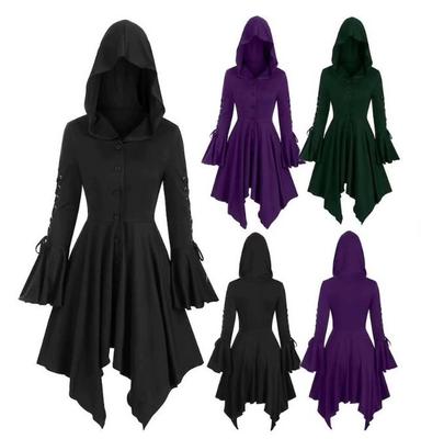 Vêtements de la Renaissance pour femmes, veste à carreaux écossais à capuche avec bouton rétro, manteau cardigan, manteau, robe gothique, cape