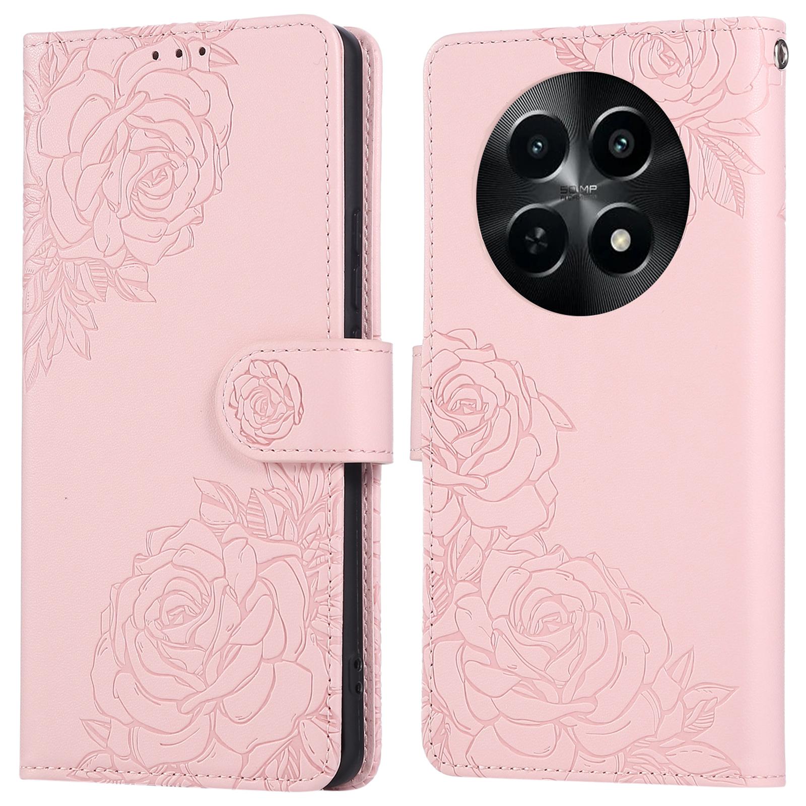 

For Realme 12x 5G/12 5G Case Rose Flower PU Leather Wallet Phone Cover with 3 Card Slots Rose Gold