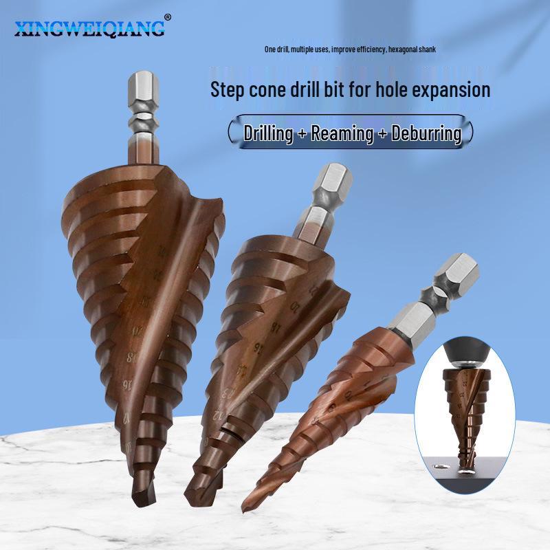 Cobalt Step Drill Bit, M35/Co Stainless Steel Hole Opener, Industrial Grade Hex Shank Cone.