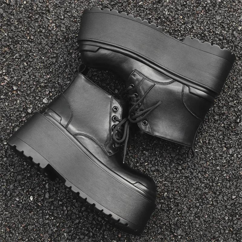 Herren Absatzschuhe Plateau Stiefel Qualität Freizeit Lederstiefel Punk Gothic Stil Klobige Stiefel Schnürung Herren Stiefeletten Botas