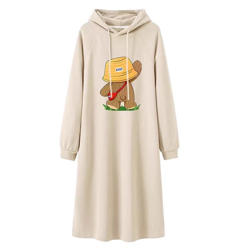 

Maternity Korean Petite Plus Size Hooded Sweatshirt Dress with Pockets - 2026 Spring/Autumn Fashion Style L [110-130 kg]