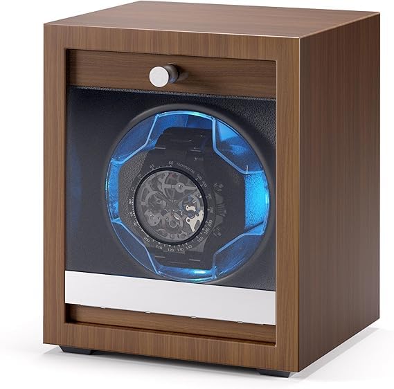 Brand Luxury Wooden Watch Automatic Watch with LED Single USB Type [Japanese Lumk] Winder, Case, Light, Watch, Brown,