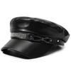 Black Beret Hat PU Leather Sailor Visor Hat Retro Newsboy Cap