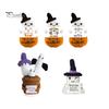 Portable Travel Friendly Charm Hand Knitted Halloween Ghost Ornament, Crochet Plush Doll with Whimsical Witch Hat Pumpkin Encouragement Card,
